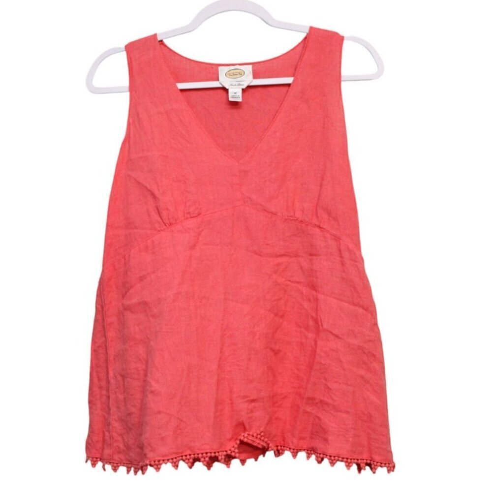 Vintage Y2K Talbots Babydoll Blouse Medium 100% Linen Pink Coral Beach Boho